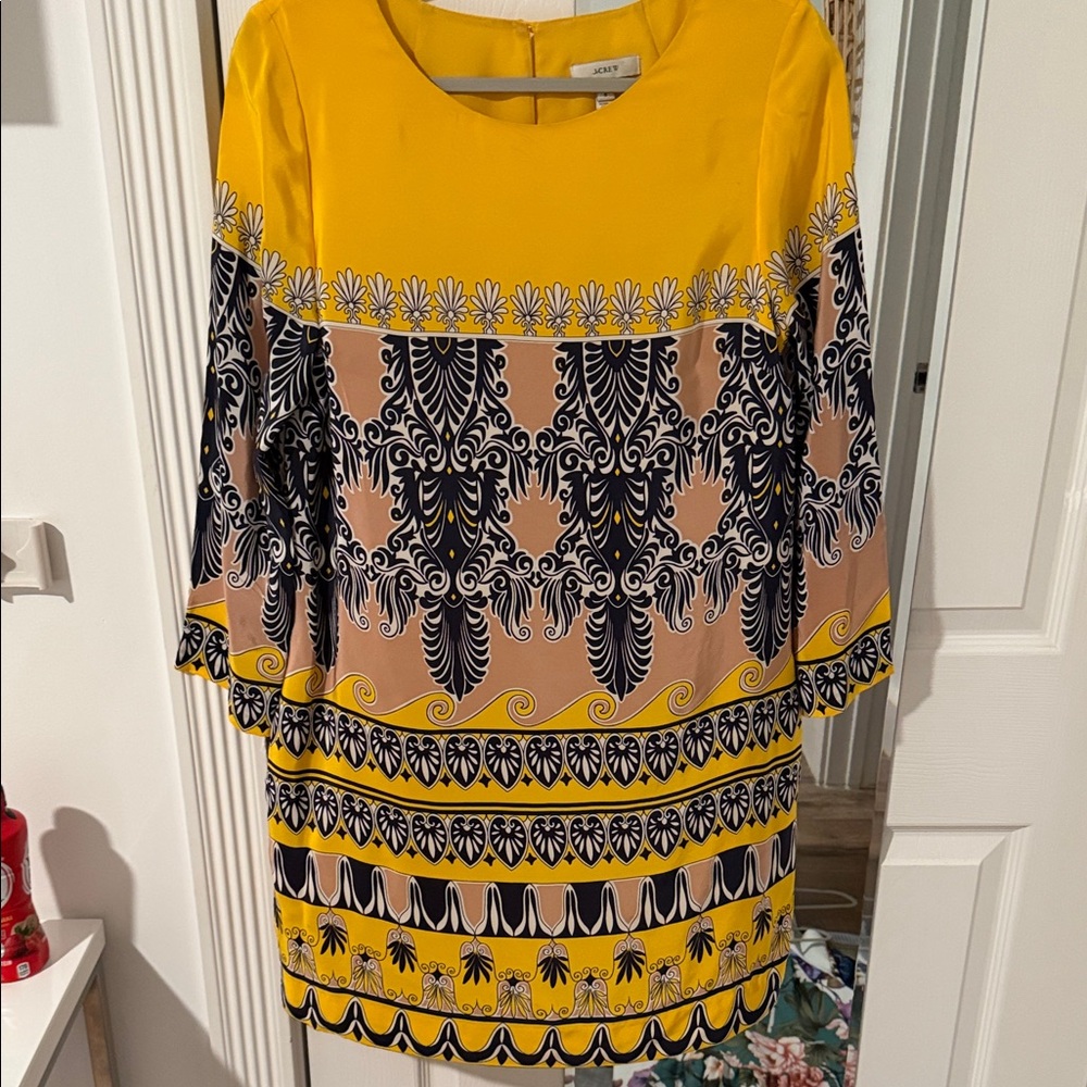 J Crew Yellow and Black Long Sleeve silk Dress